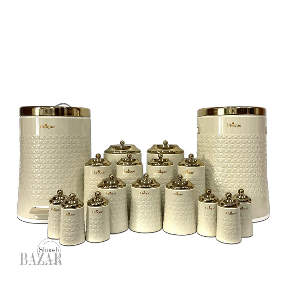سرویس آشپزخانه 17 پارچه کرم طلا گلکسی یونیک کد 4623