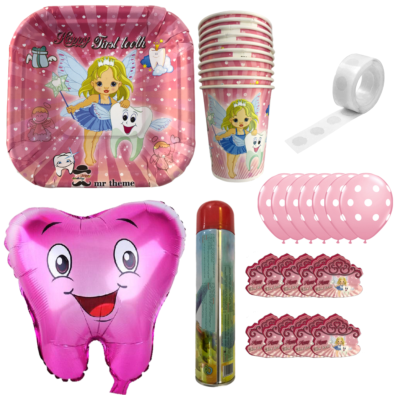 مجموعه 40 عددی تم تولد طرح دندونی دختر پلاس