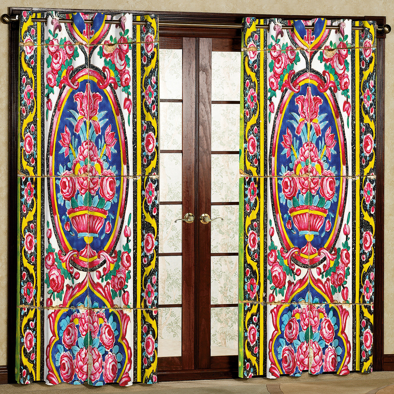 پرده مدل طرح کاشی مخمل پانچی کد 703 سایز 140x280 سانتی متر