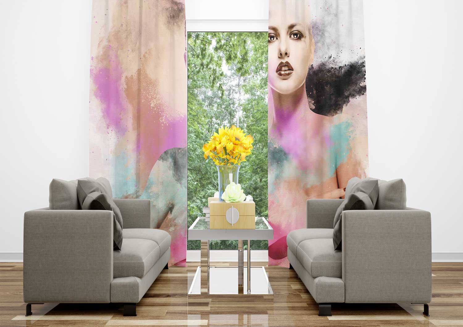 پرده تصویری چهره آبرنگی