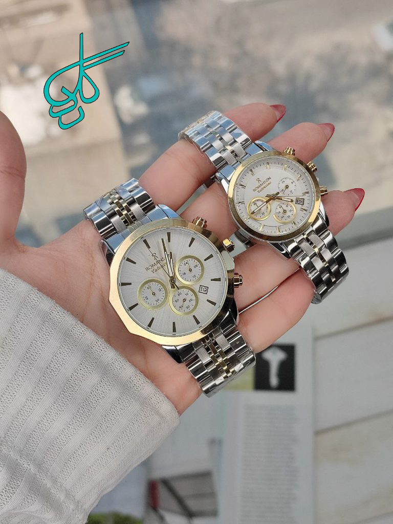 خرید ست ساعت زنانه و مردانه مارک رومنسون سه موتوره فعال استیل درجه یک رنگ ثابت دو قفله مخفی کد 2116546 - ردگل