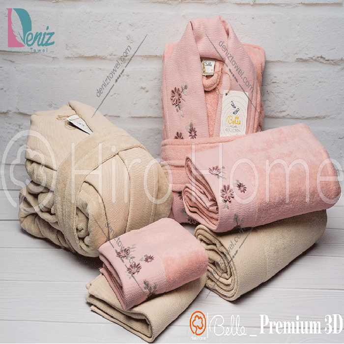 حوله ست دو نفره بلو گل برجسته رنگ گلبهی تیره نسکافه ای