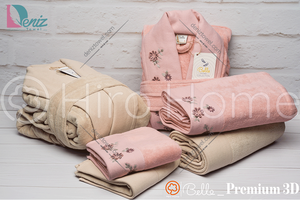 حوله ست دو نفره بلو گل برجسته رنگ گلبهی تیره نسکافه ای