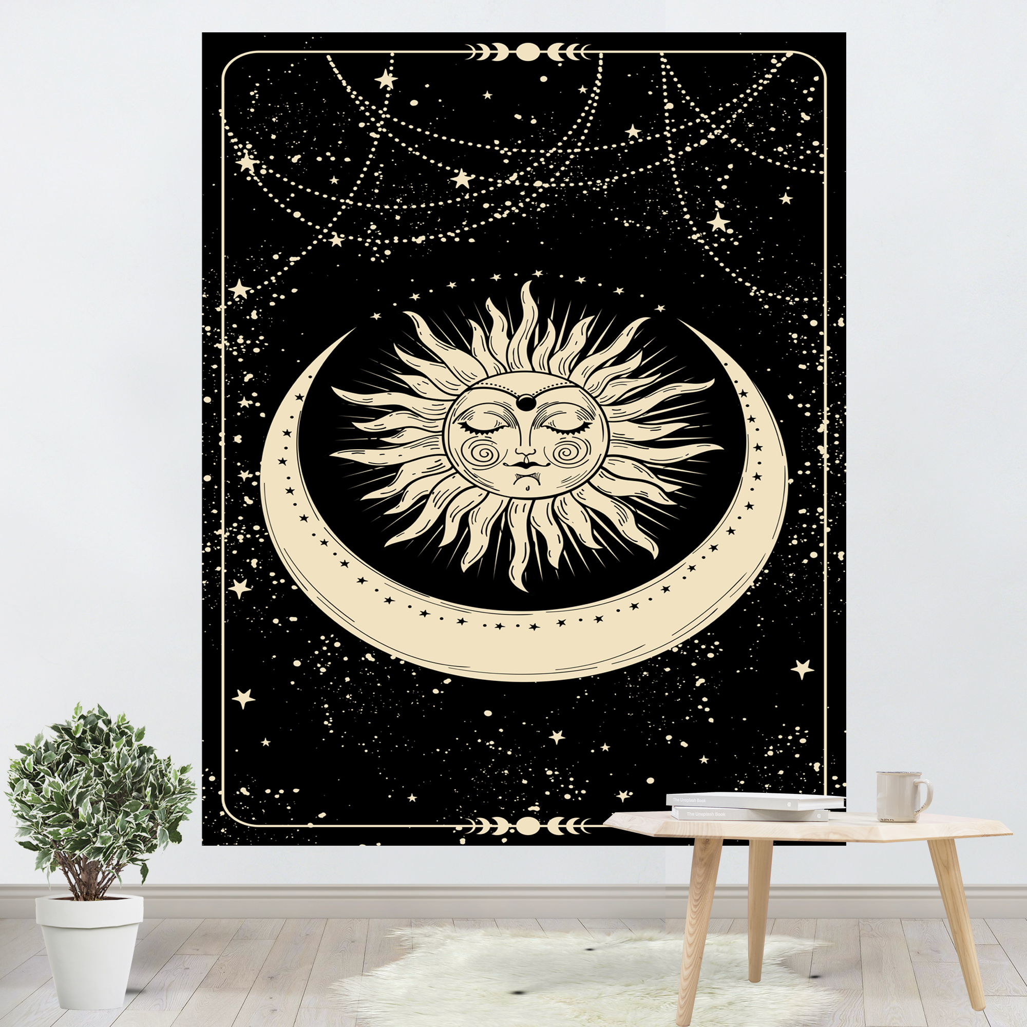 پوستر پارچه ای مدل بکدراپ ماه و خورشید کد 0013