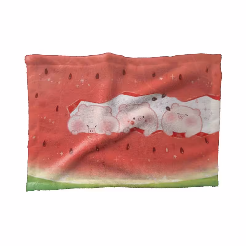 حوله کودک مدل خوک های شکمو و هندوانه کد TW41 سایز 30x40 سانتی متر
