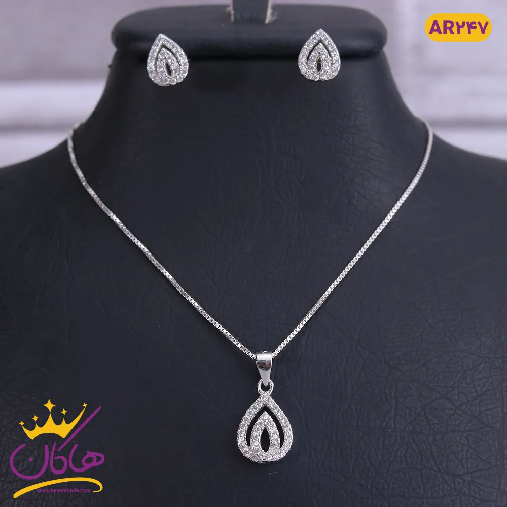 نیم ست نقره اشک نگین دار | AR 247