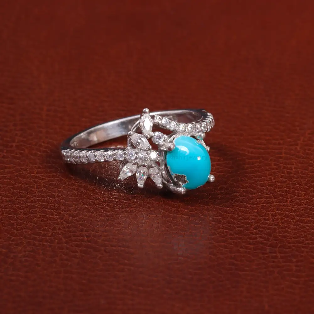 انگشتر فیروزه عجمی زنانه کد 27577 - جواهری مشاهیر