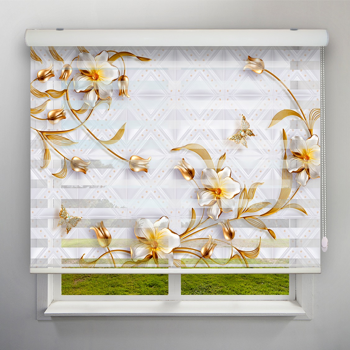پرده زبرا مدل 3D گل و پروانه کد FLW-25 سایز 160x180 سانتی متر