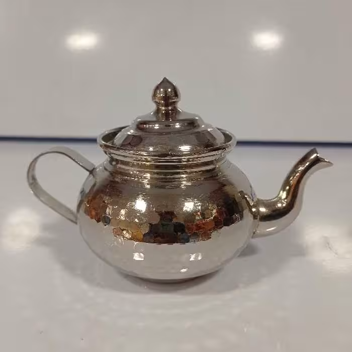 قوری زعفران مسی کروم (سایز 2 توپی دسته مسی ) قوری نقلی نوزادی مسی 