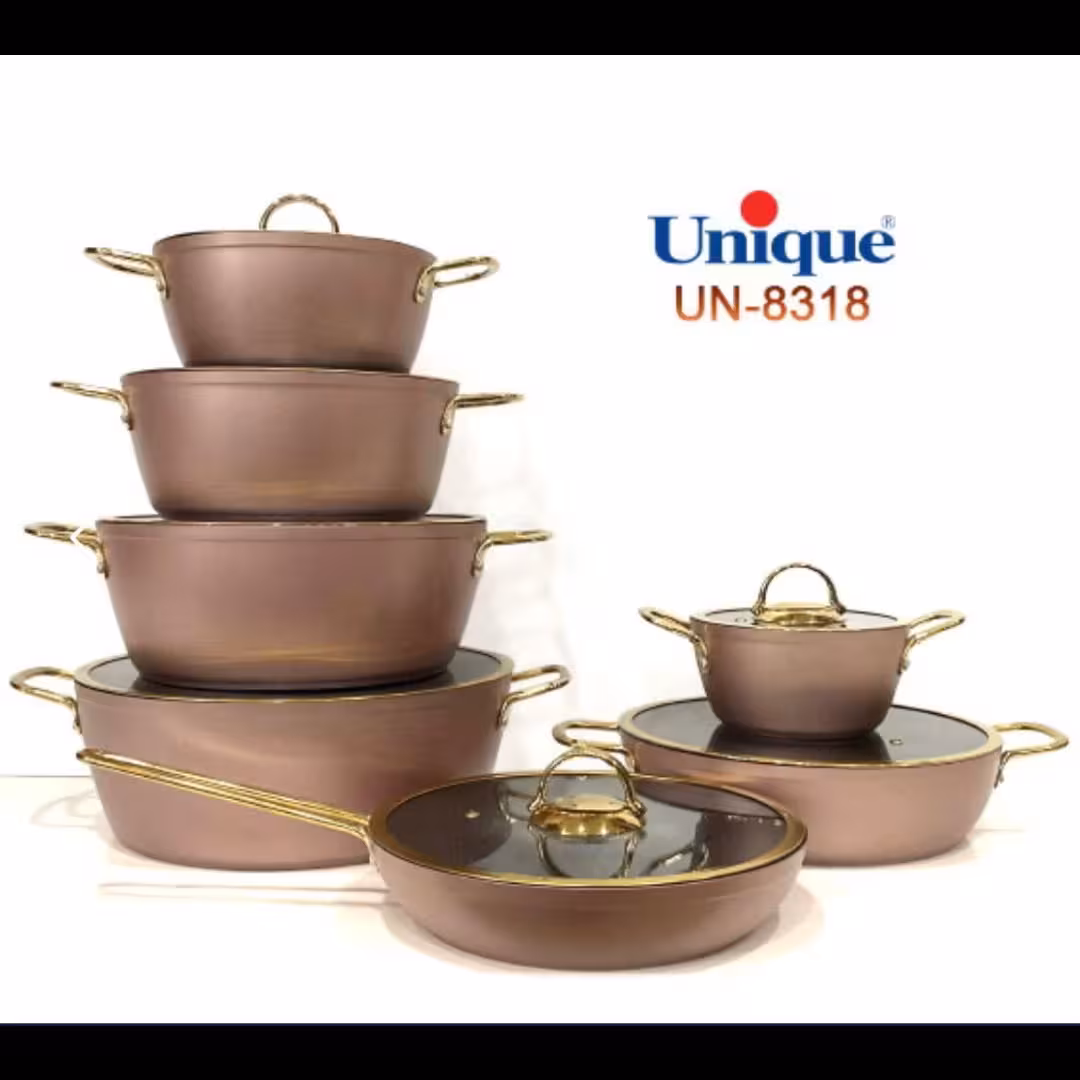 سرویس قابلمه 14 پارچه طرح ترک درب فلت برند یونیک کد 8318