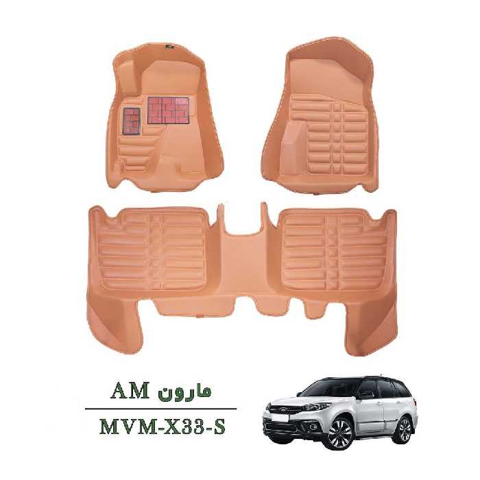 کفپوش وارداتی سه بعدی خودرو MVM X33-S چرم کره ای رنگ مارون درجه یک