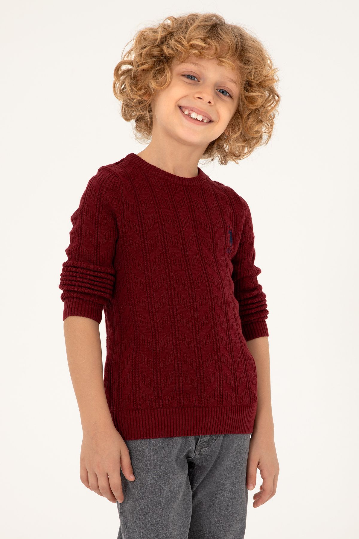 پلیور چند رنگ پسرانه و بچگانه یقه دوچرخه اصلی BOY اورجینال US Polo Assn
