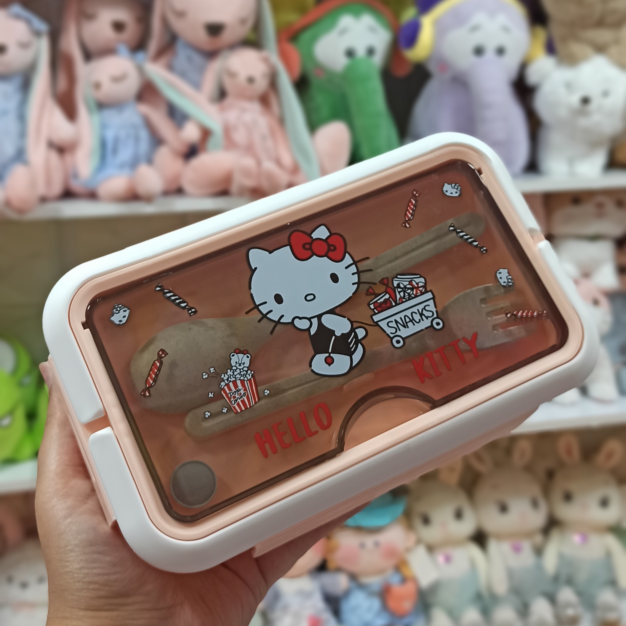 ظرف غذا کیتی جنس پلاستیک درجه یک دارای قاشق و چنگال ظرف غذا کودک 