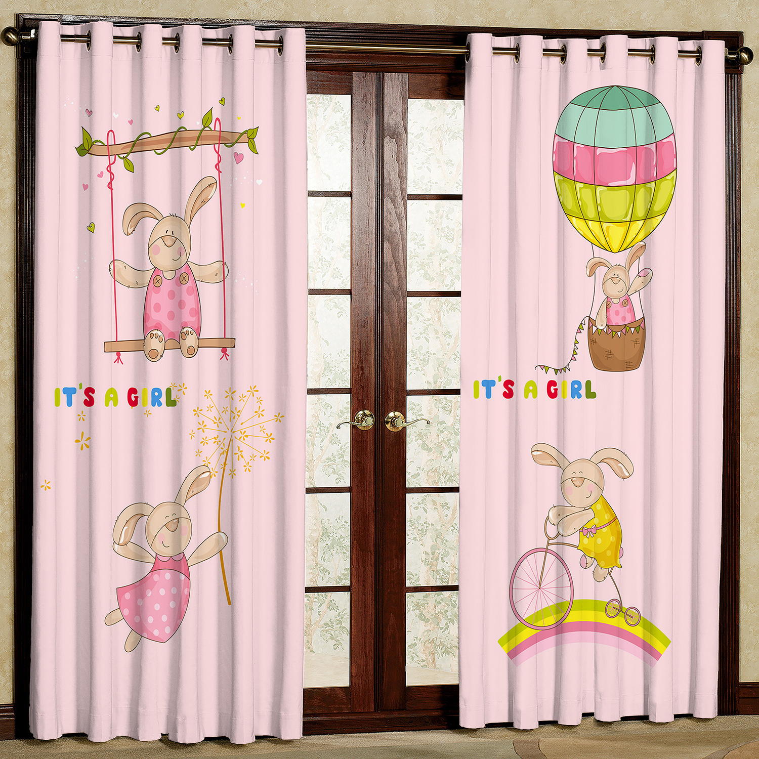 پرده مدل خرگوش و بالن مخمل پانچی کد 4847 سایز 140x200 سانتی متر