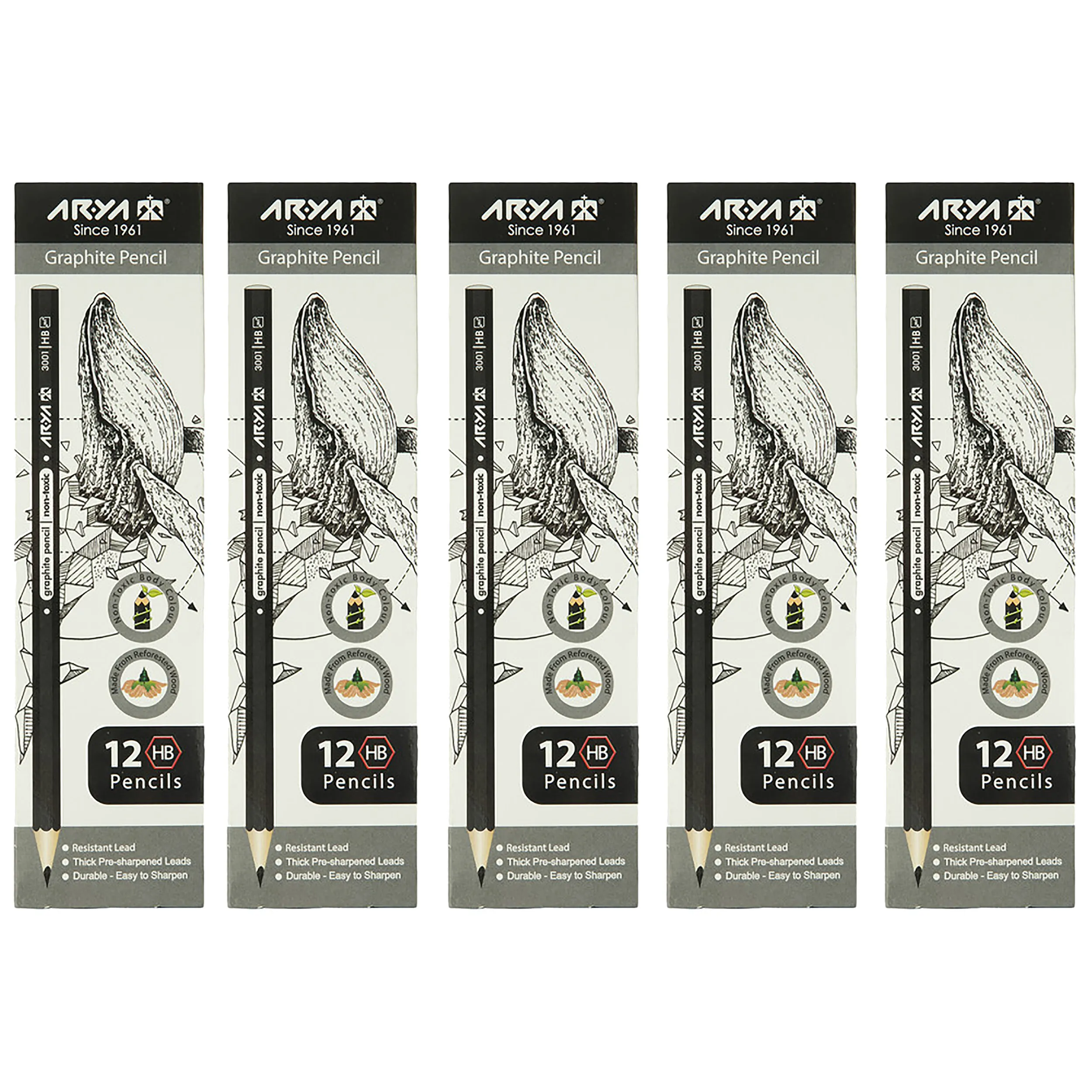مداد مشکی آریا مدل 3001 بسته 5 عددی