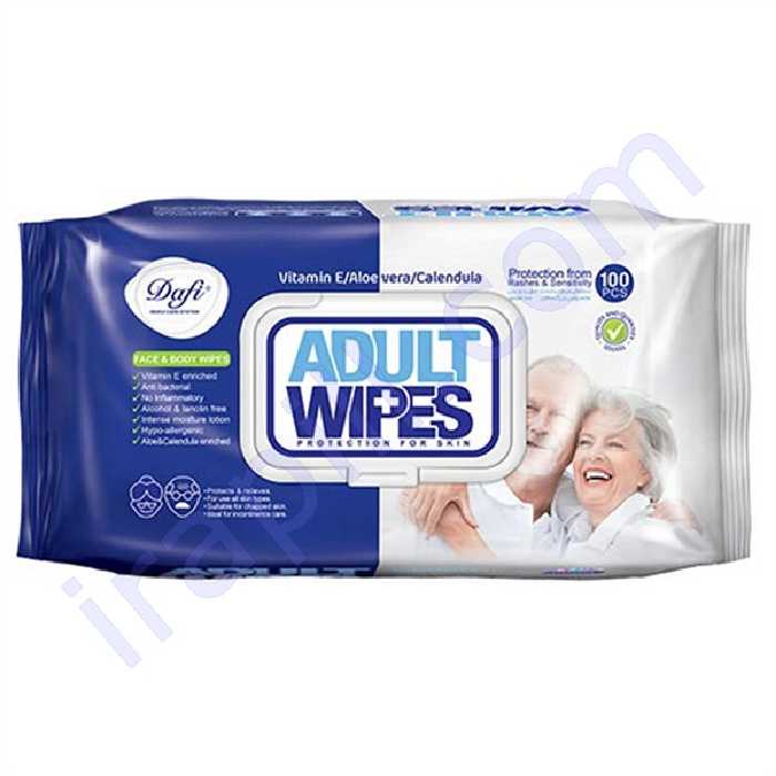دستمال مرطوب پاک کننده پوست بزرگسالان دافی بسته 100 عددی