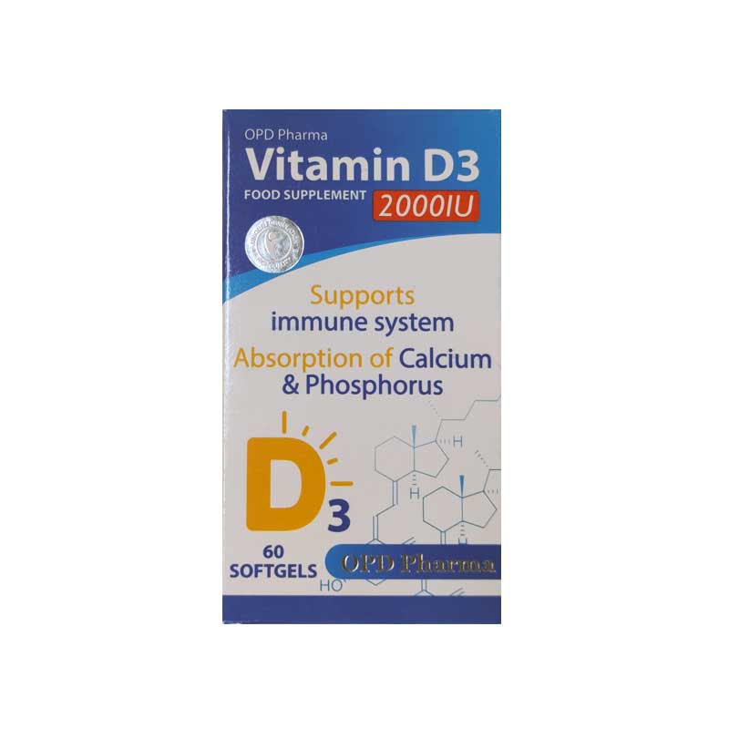 قرص ویتامین د3 او پی دی فارما 2000 60 عددی