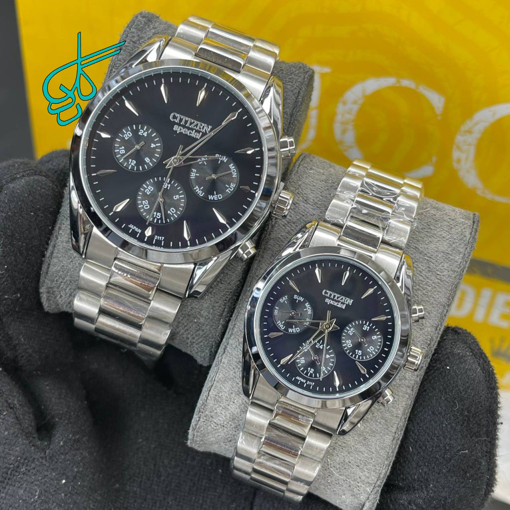 خرید ست ساعت زنانه و مردانه سیتیزن اسپشیال موتور ژاپن کیفیت عالی سه موتور فعال جنس استیل رنگ ثابت کد 2116166 - ردگل