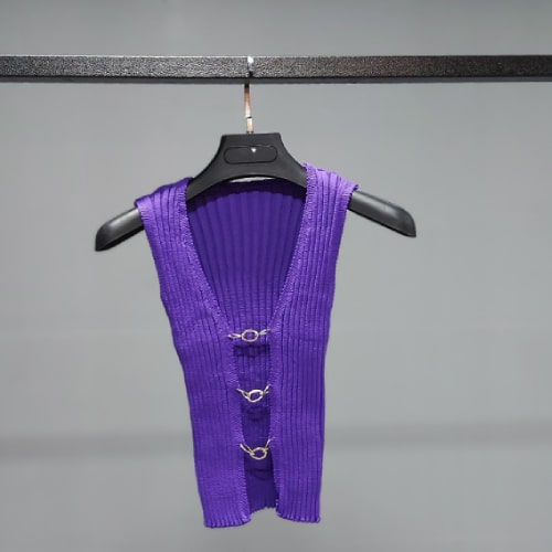 خرید اینترنتی کراپ تاپ ترک جلو بندی بنفش باقیمت 340 هزار تومان