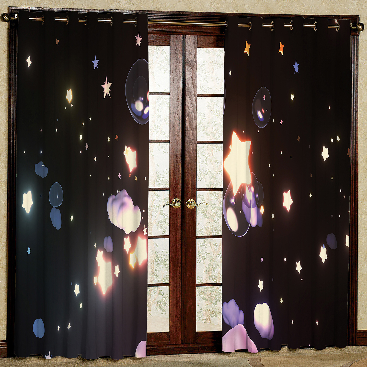 پرده مدل حباب و ستاره مخمل پانچی کد 2340 سایز 200x140 سانتی متر