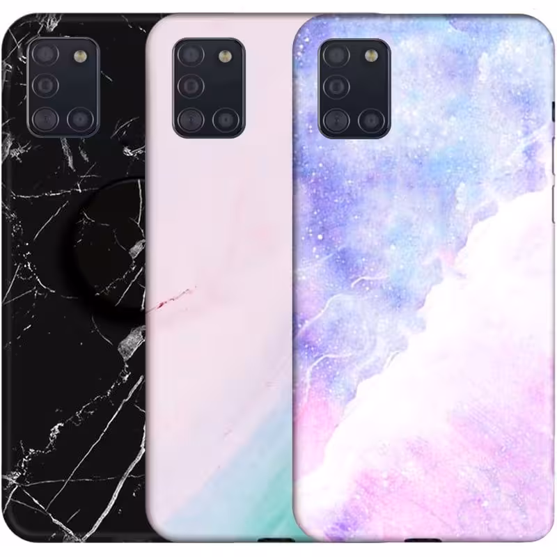 قاب ماربل مناسب برای گوشی Samsung Galaxy A31 مدل سنگی مات همراه با پاپ سوکت