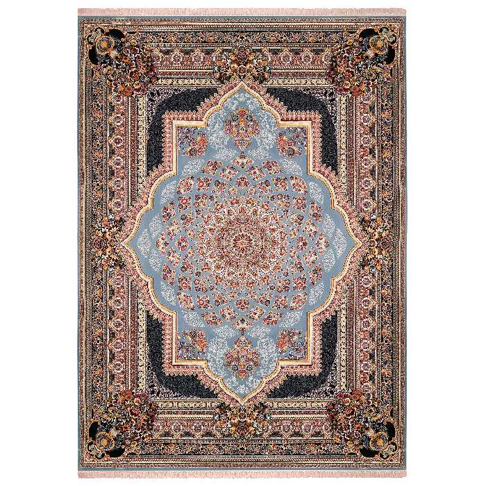 فرش ماشینی زمرد مشهد مدل دیبا زمینه آبی