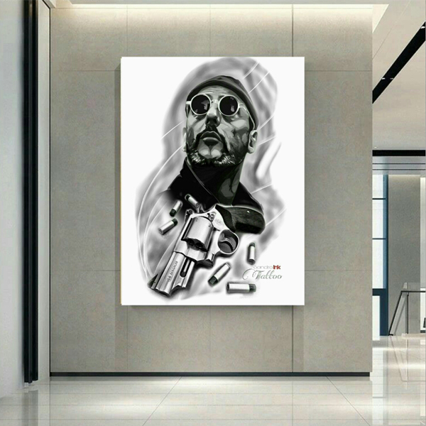 تابلو بوم طرح سیاه قلم لئون  مدل TB846