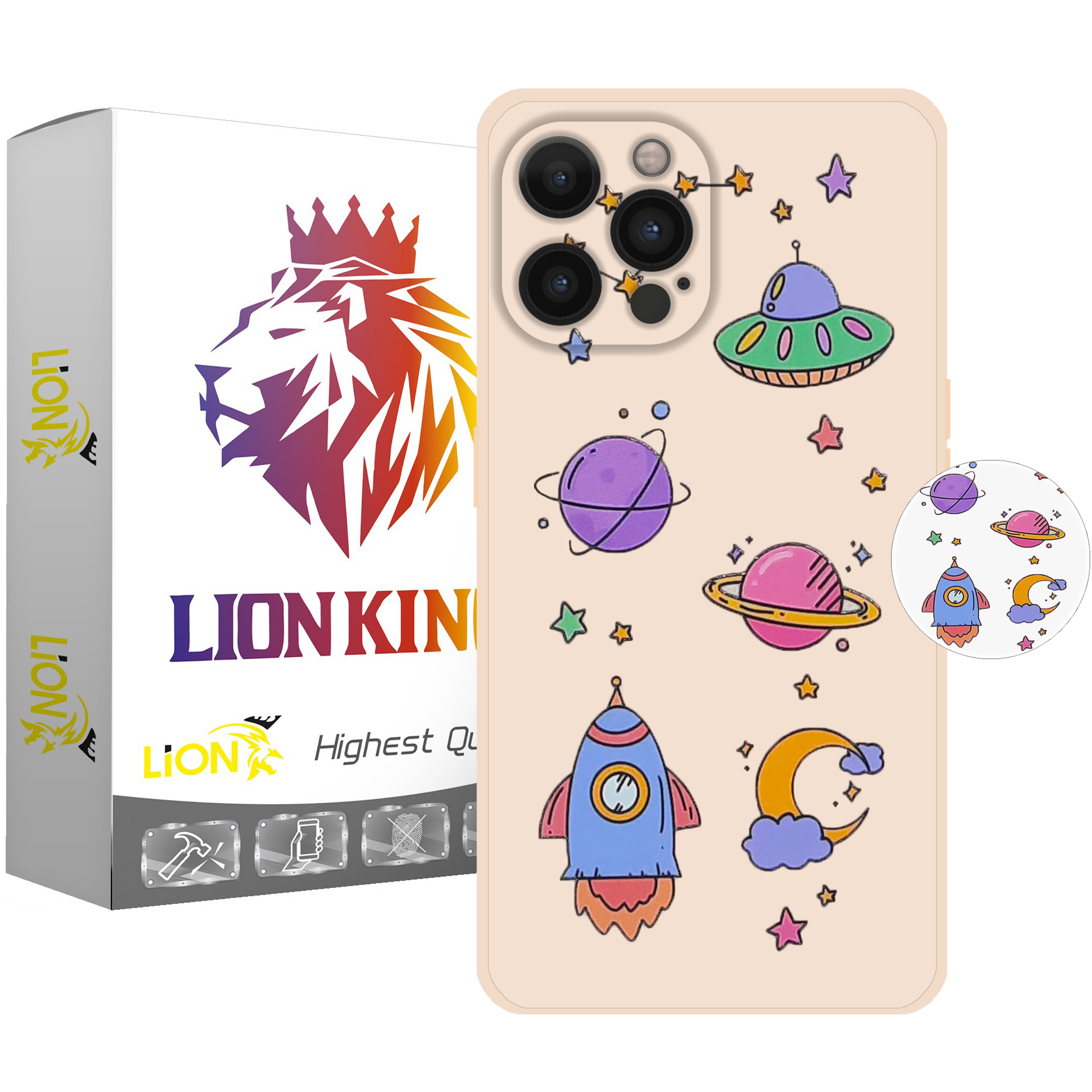  کاور لاین کینگ مدل سفینه و سیاره مناسب برای گوشی موبایل اپل IPhone 13 pro  به همراه پایه نگهدارنده