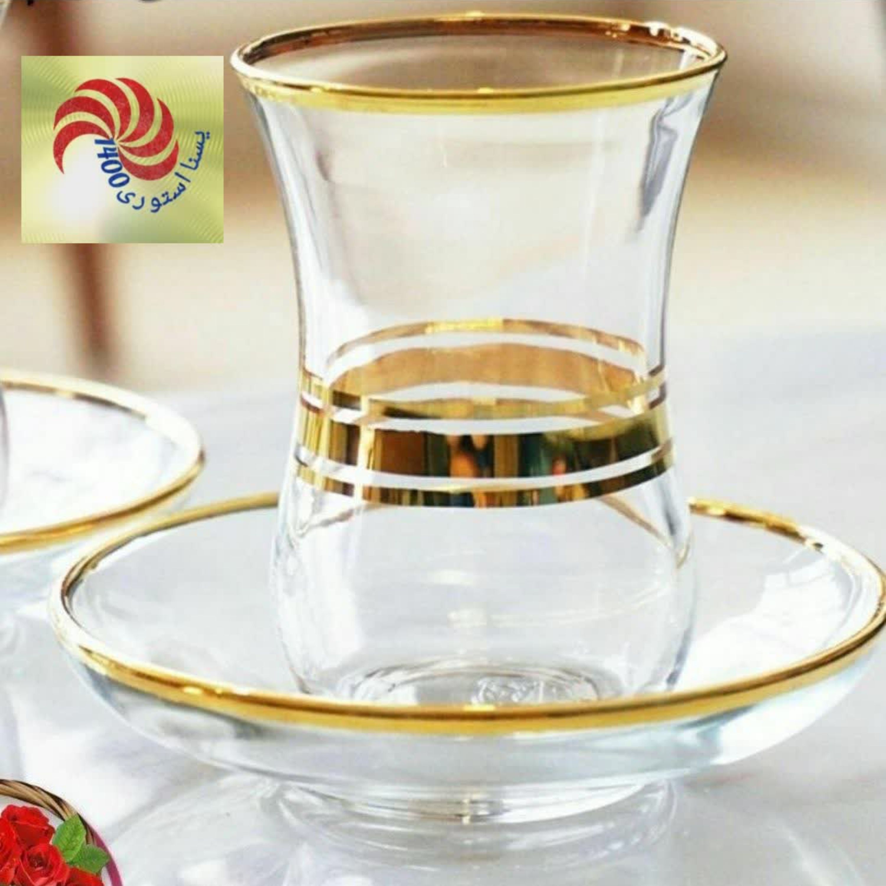 استکان کمر باریک لب طلایی 6 تایی