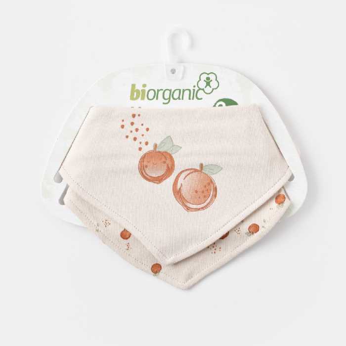 ست پیشبند دستمال گردنی 2 عددی نوزادی طرح سیب بی ارگانیک biorganic