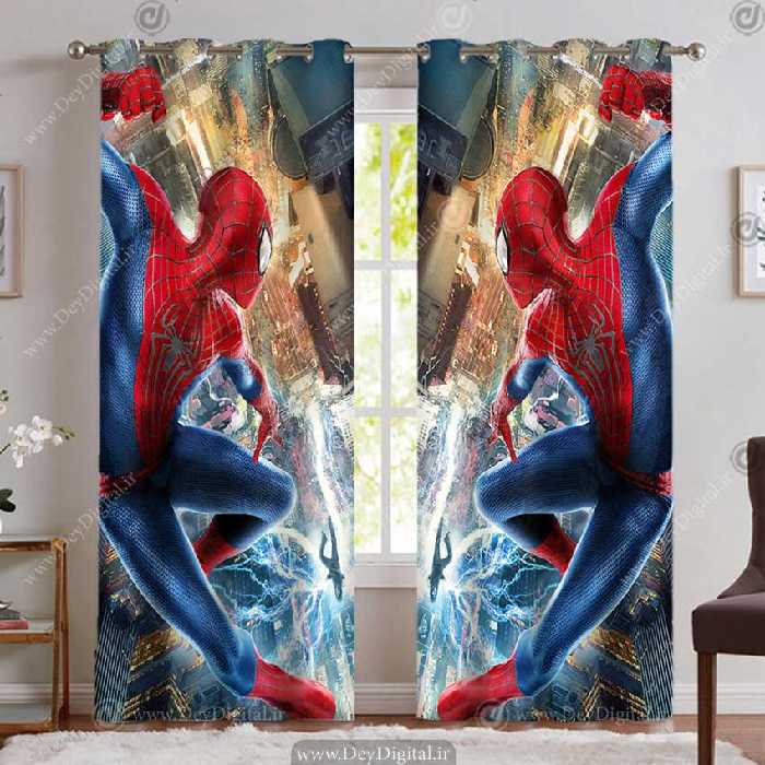 پرده پانچی طرح مرد عنکبوتی در حال پریدن از ساختمان‌ها PK-5319