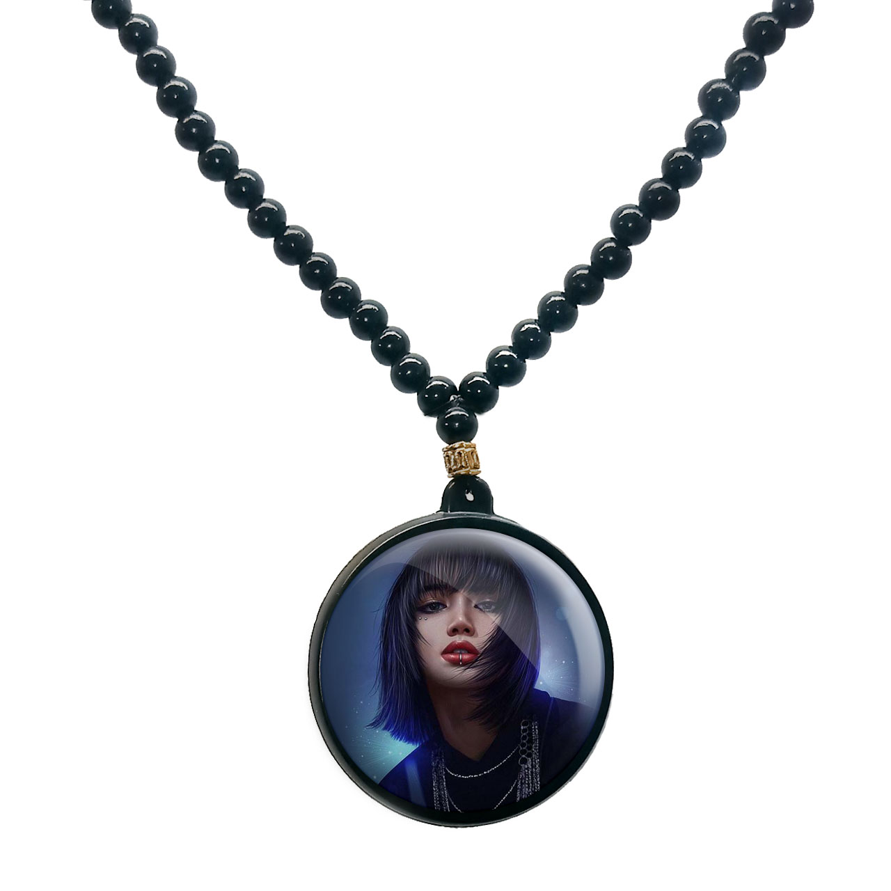 گردنبند پرمانه طرح بلک پینک کد pmd.6951 مدل دو طرفه