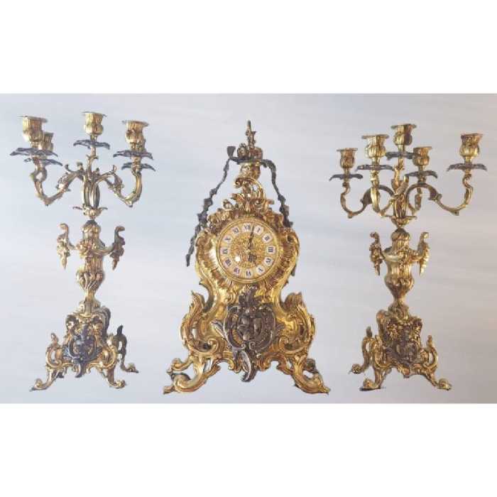 ساعت و شمعدان شیک آنتیک برنز و طلایی - ترنم گالری