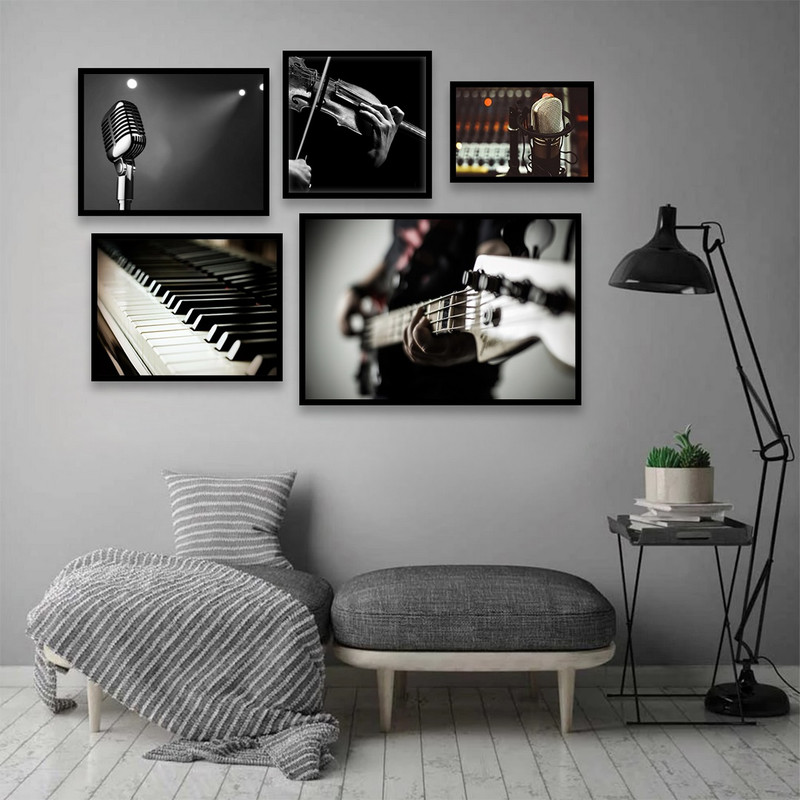 تابلو بکلیت طرح آلات و ساز موسیقی مدل B-836 مجموعه 5 عددی | دنیای قاب