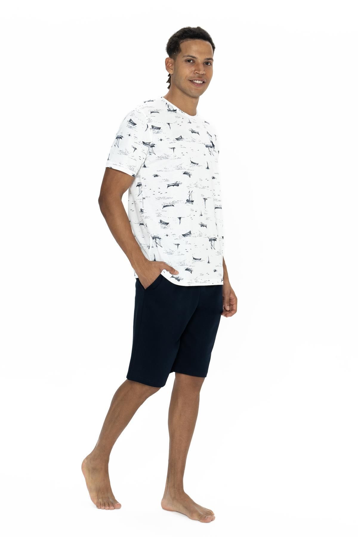 ست پیژامه مردانه پایه تی شرت طرح دار چوگان مجموعه شورت های نوشتاری و جیب US Polo Assn