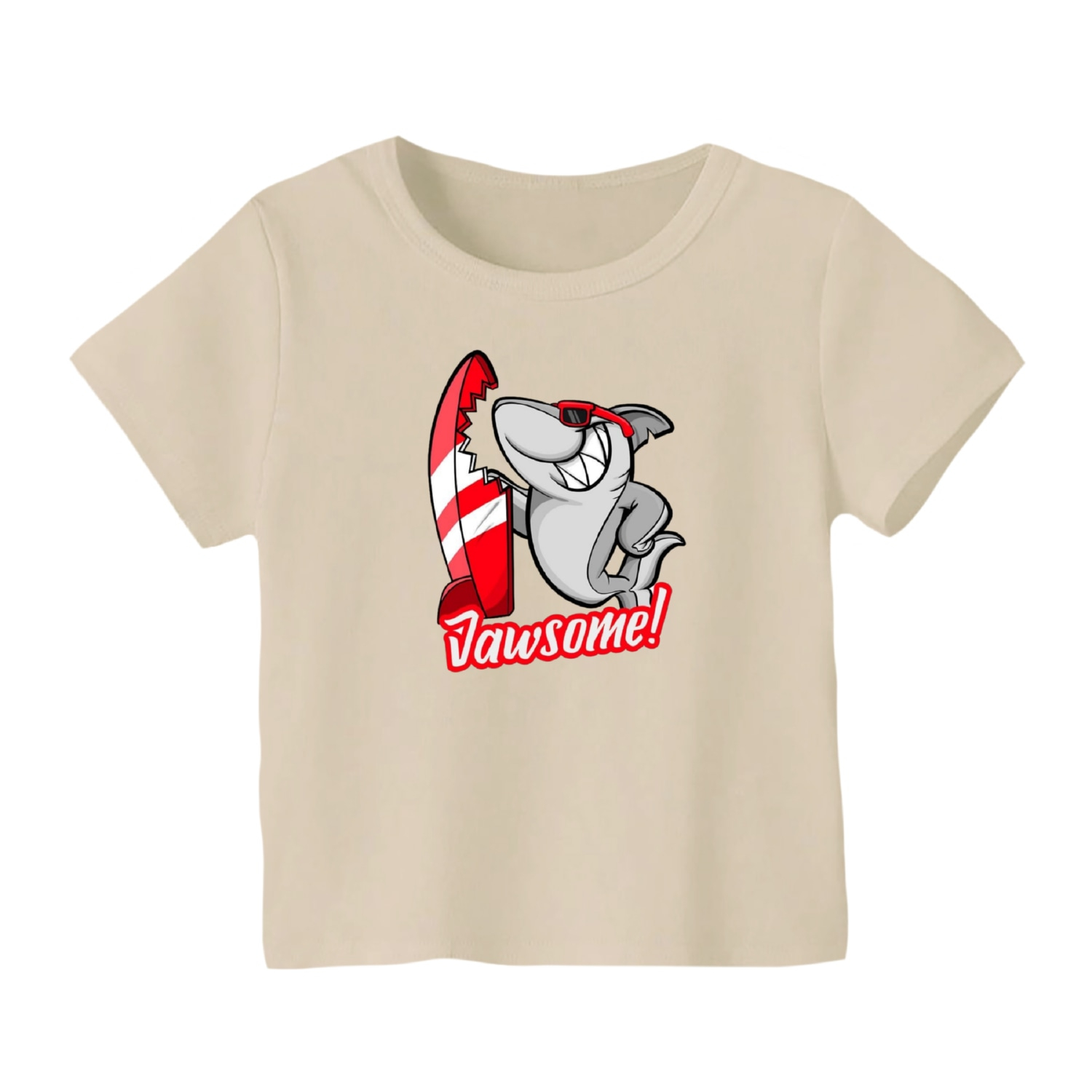 تی شرت آستین کوتاه بچگانه مدل کوسه کد 6 رنگ کرم