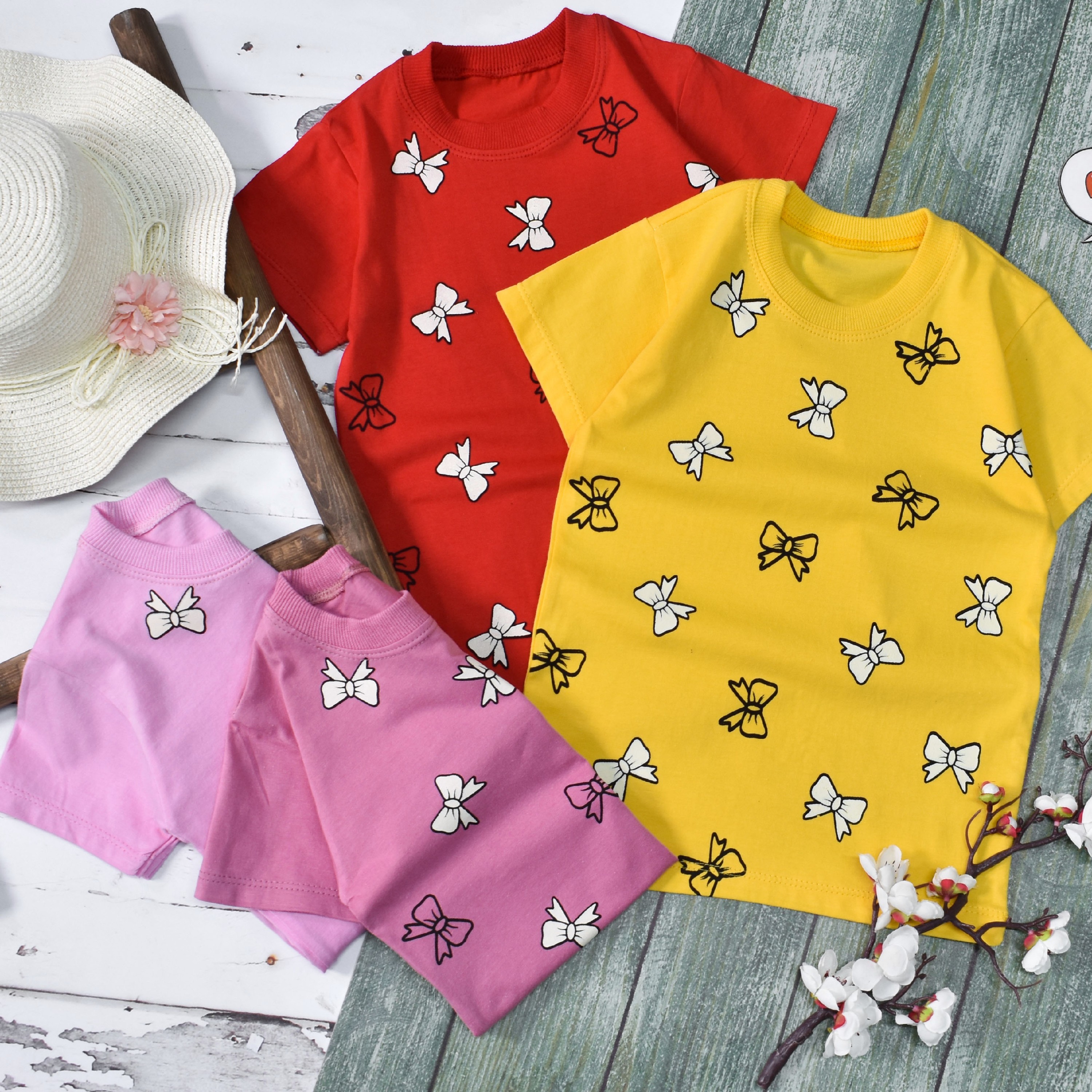 تیشرت تک دخترانه جنس پنبه سایز40تا55 طرح پاپیون