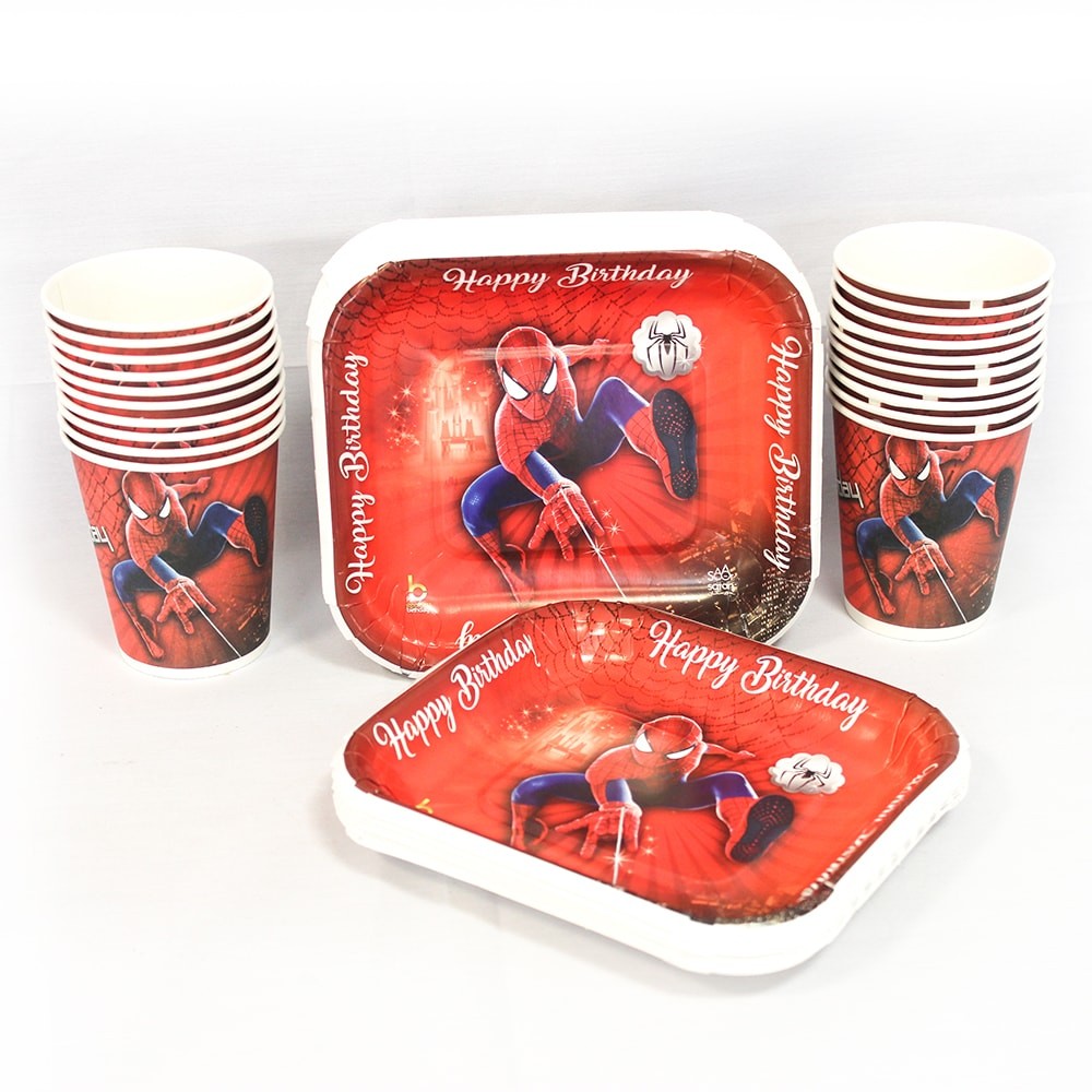 بشقاب و لیوان تم مرد عنکبوتی (12 عدد بشقاب.12 عدد لیوان)