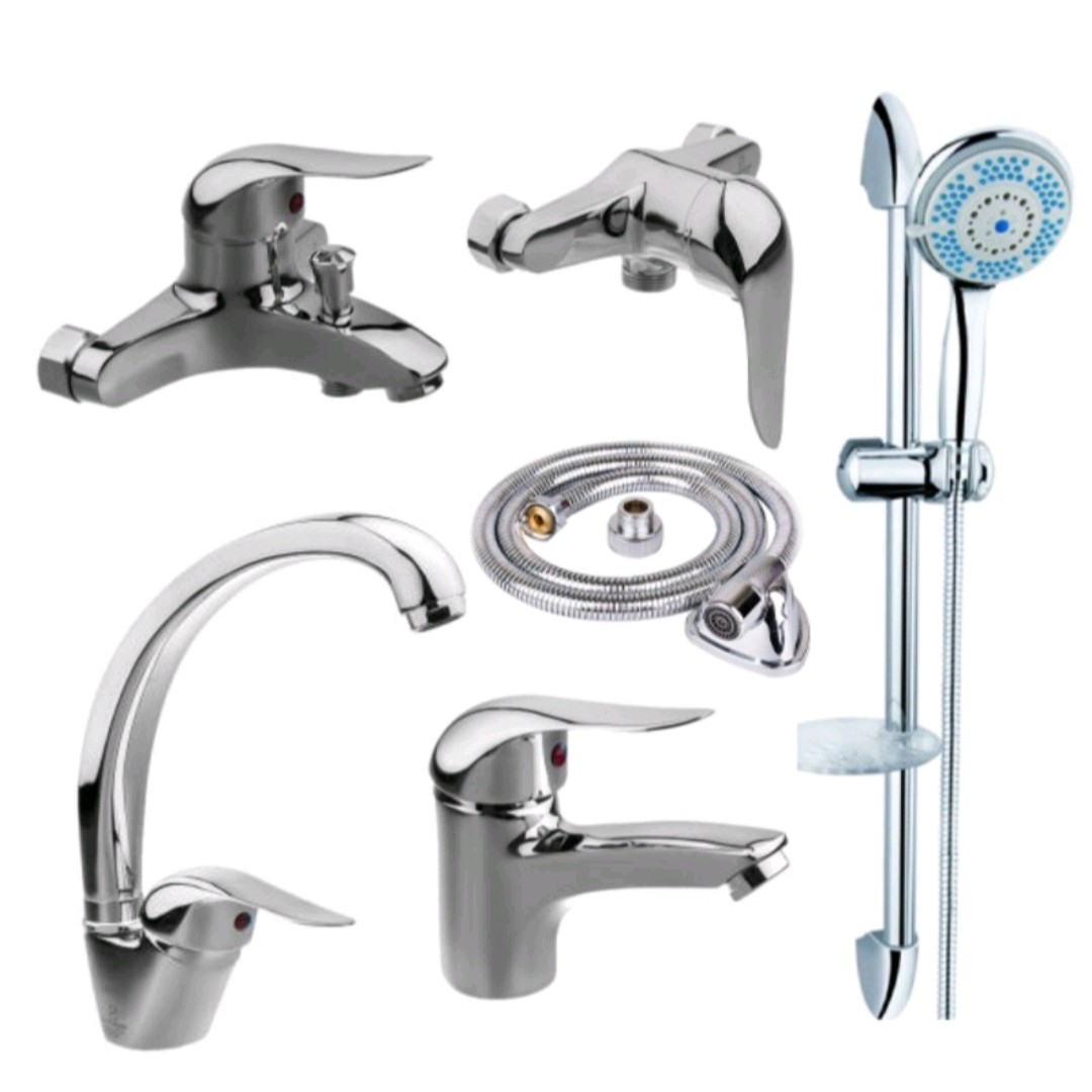 مجموعه شیرآلات دسته اردکی استاندارد ، علم دوش و شلنگ توالت کروم