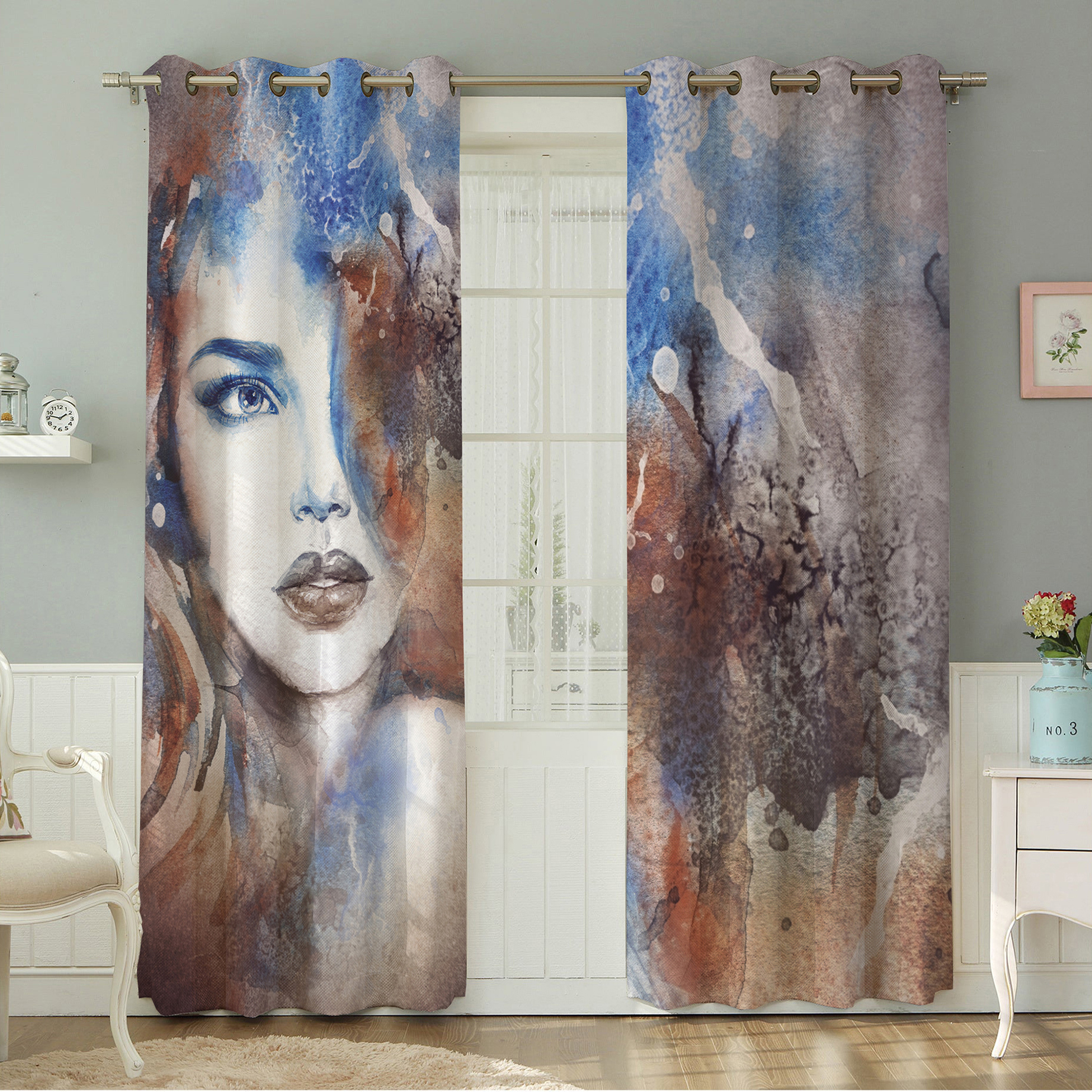 پرده نیروانا طرح چهره  مدل مخمل کد 4678سایز 140×280 سانتی متر