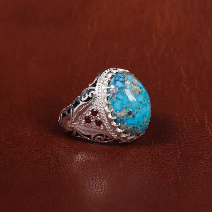 انگشتر فیروزه شجری مردانه کد 17225 - جواهری مشاهیر