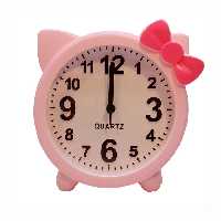 ساعت رومیزی فانتزی زنگ دار طرح کیتی پاپیون دار سایز متوسط