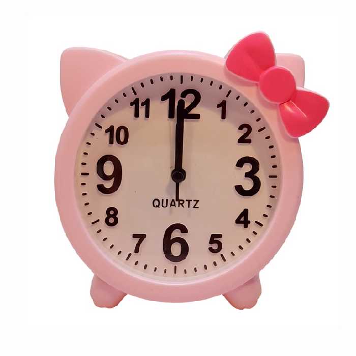 ساعت رومیزی فانتزی زنگ دار طرح کیتی پاپیون دار سایز متوسط