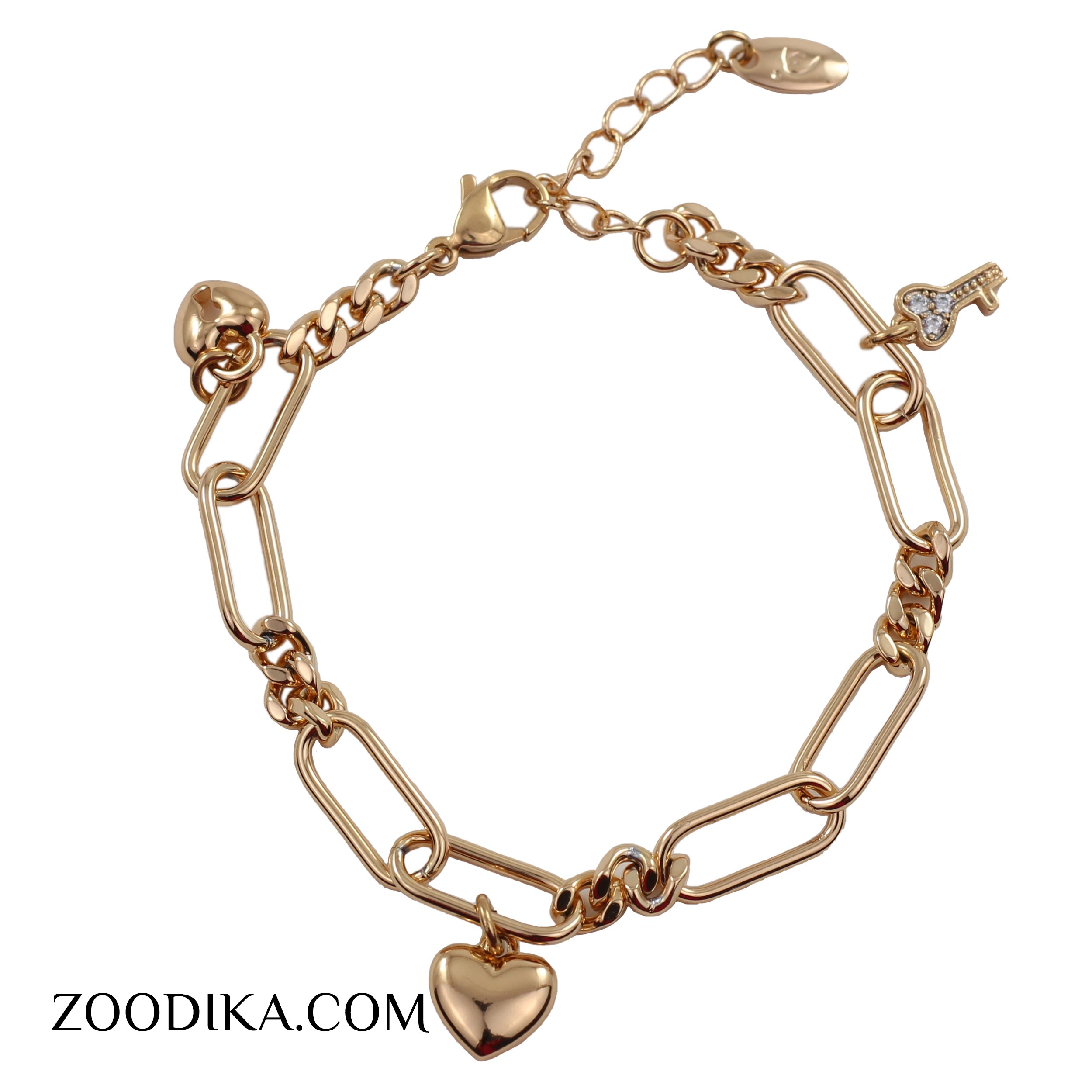 دستبند زنجیری ژوپینگ مدل قلب طرح طلا رنگ ثابت ضد حساسیت AAD-57