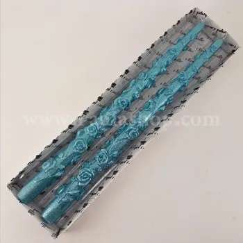 شمع بلند گل رز 2 تایی آبی فیروزه ای