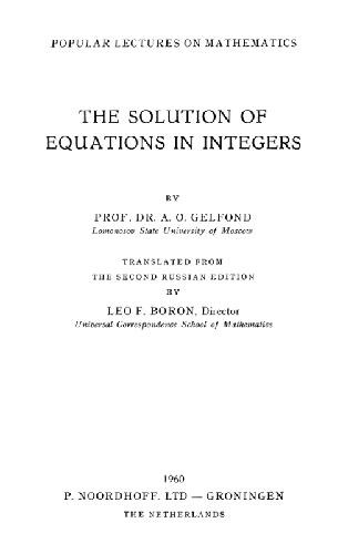 خرید و دانلود نسخه کامل کتاب The Solution of Equations in Integers