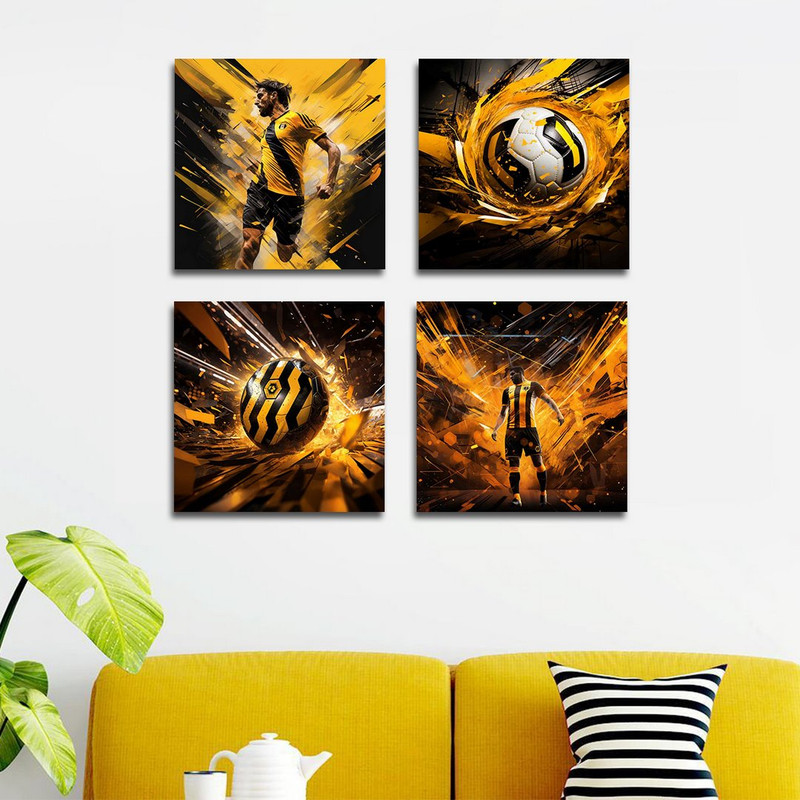 تابلو شاسی دنیای قابطرح نقاشی فانتزی توپ و فوتبال مدل SH-1396 مجموعه 4 عددی | دنیای قاب