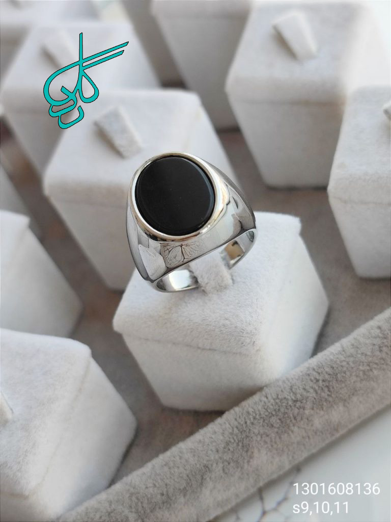 خرید انگشتر مردانه استیل سیلور کیفیت عالی طرح نگین مشکی رنگ ثابت کد 2015455 - ردگل