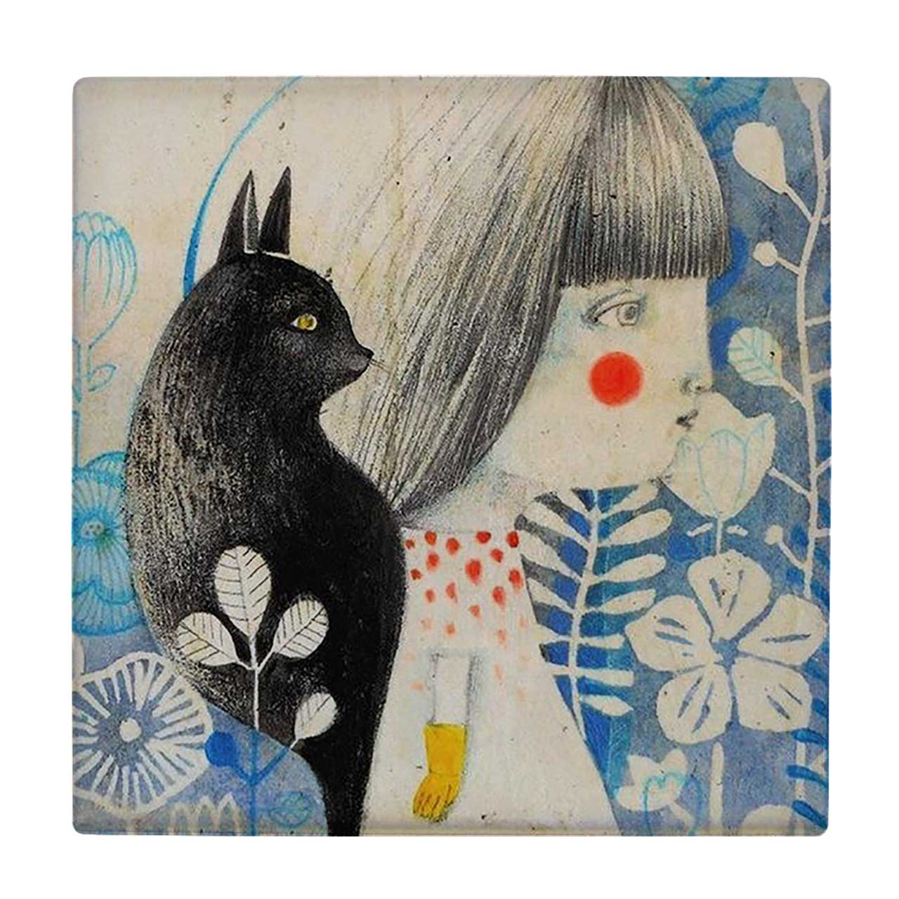  کاشی کارنیلا طرح نقاشی دختر بچه و گربه کد wkk3209