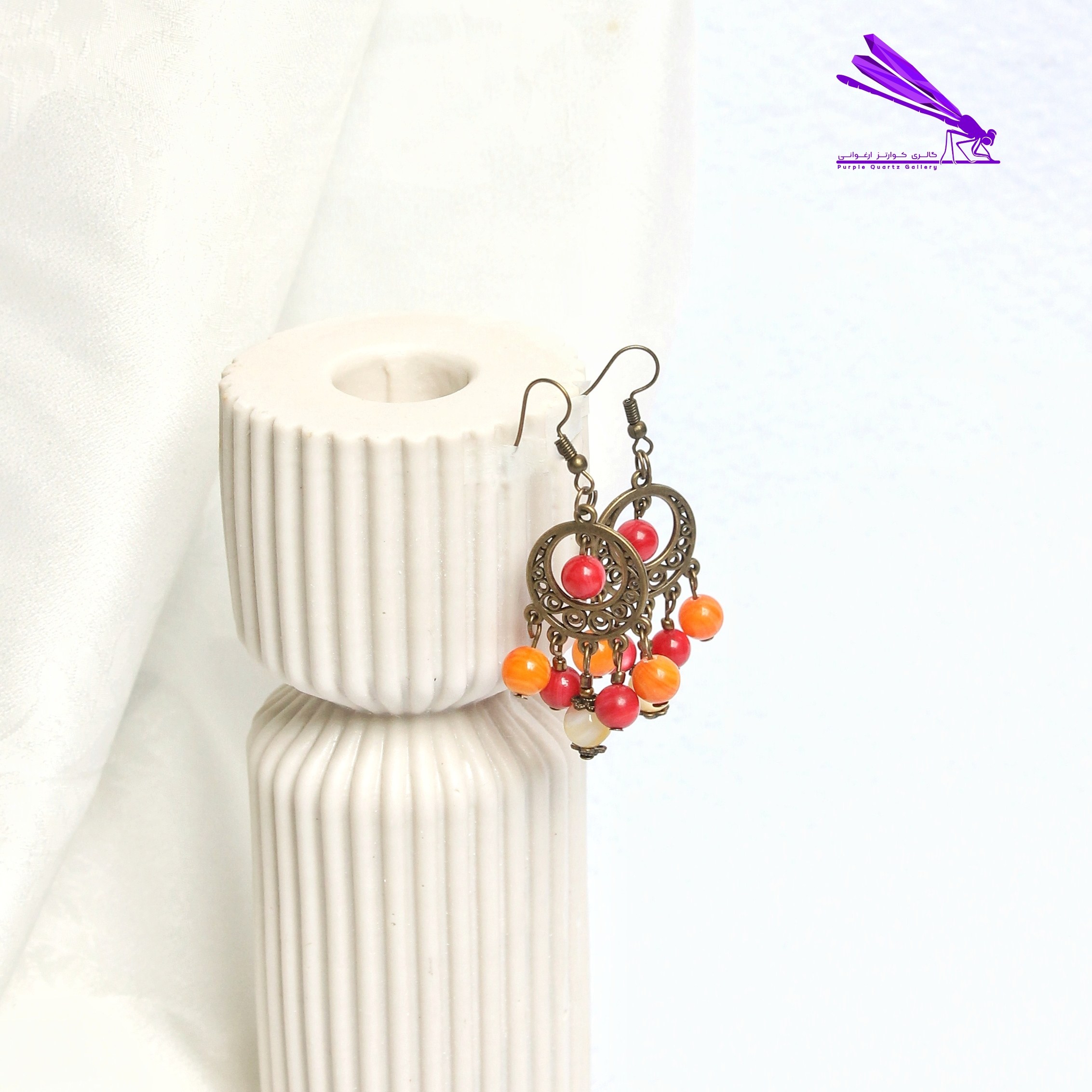 گوشواره شیک جدید فانتزی دخترانه و زنانه صدف و مرجان سرخ